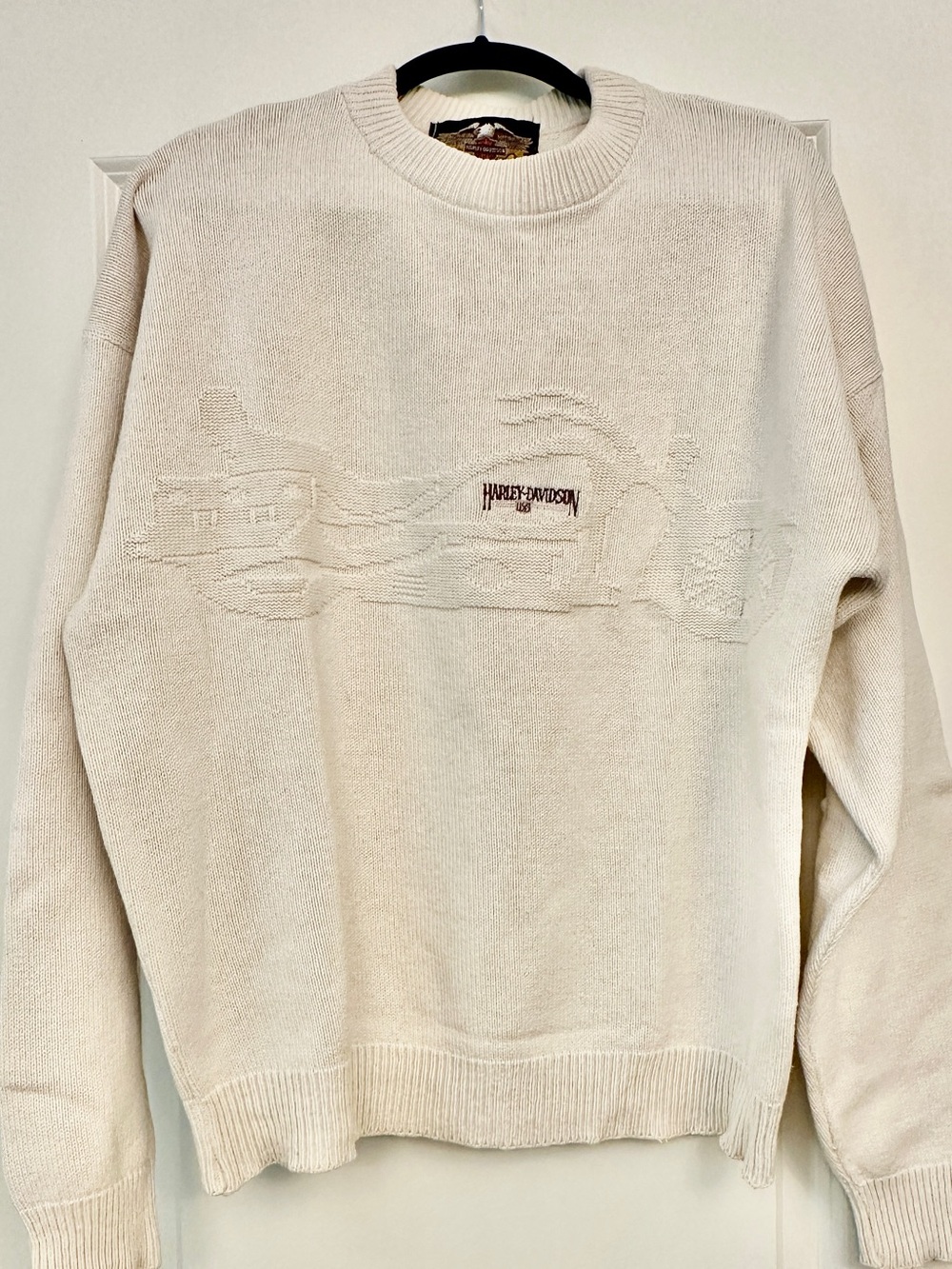 Harley-Davidson Men's Cream Crewneck Sweater. Rare vintage sweater